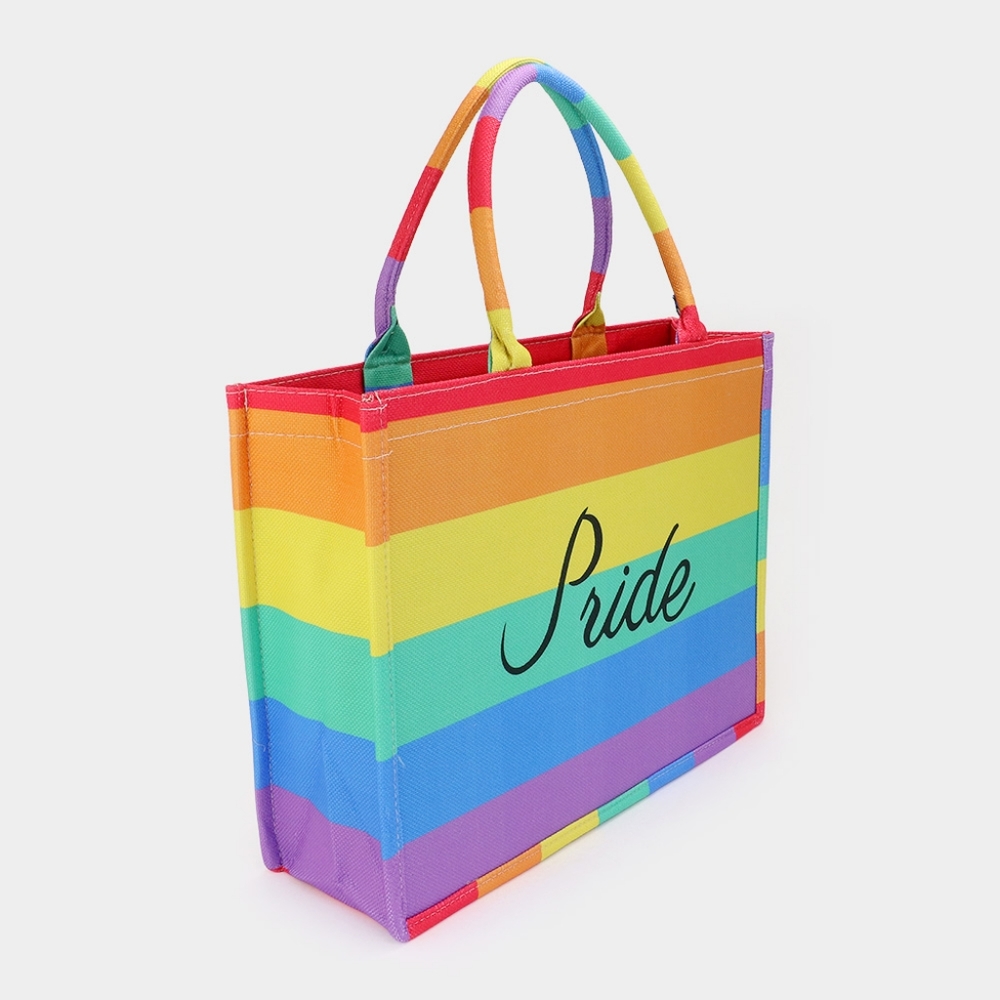 Colorful Rainbow Stripe Tote Purse Bag Printed Fashion Statement Accessory Pride - Picture 3 of 3